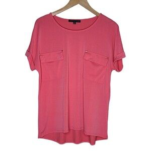 Adrienne Vittadini Short Sleeve Top Women's Size Medium Coral Pink Summer Resort